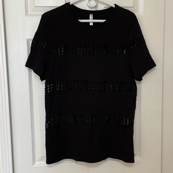 Fabletics Tops - Fabletics Black Short Sleeve T with stripes of solid and see through material